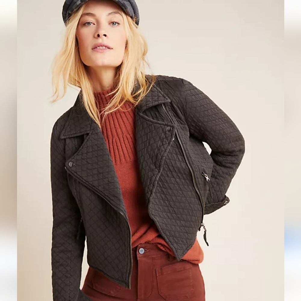 Anthropologie Marrakech Gray/ Black M Quilted Moto Jacket